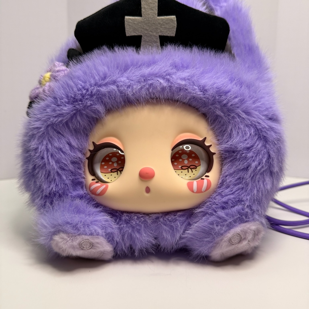 Liila Purple Marshmallow Plush Rabbit Bunny Nurse Crossbody Bag Purse